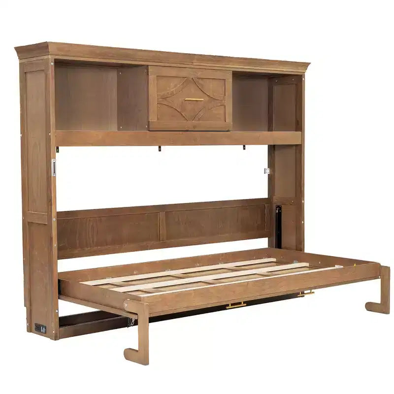 Whisen Wood Twin Size Murphy Bed with Charging Station and a Drawer