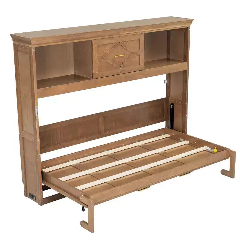 Whisen Wood Twin Size Murphy Bed with Charging Station and a Drawer