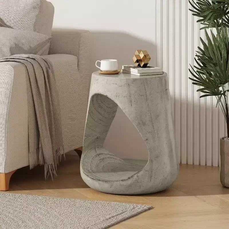 MAYEERTY Hollow Console Table Wood Like Texture Gray Color for Living Room