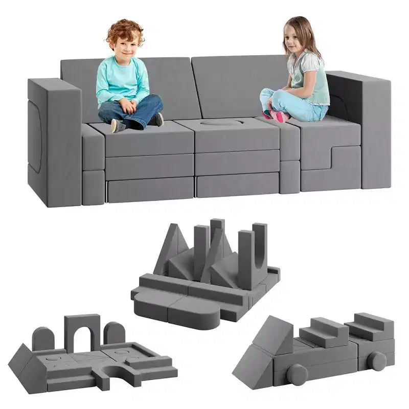 22PCS Modular Play Couch, Climbing and Crawl Foam Play Set Washable Velvet Sectional Sofa, Convertible Foam Climbing Sofa, Foam Floor Chair