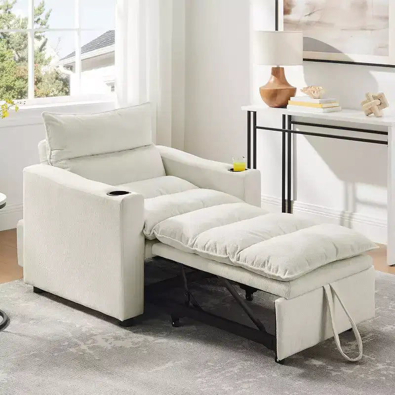 3-in-1 Convertible Chaise Lounge Upholstered Accent Chair Sleeper Sofa Bed Couch Pull-Out Single Sofa with Adjustable Backrest&Cup Holder - ModernLuxe