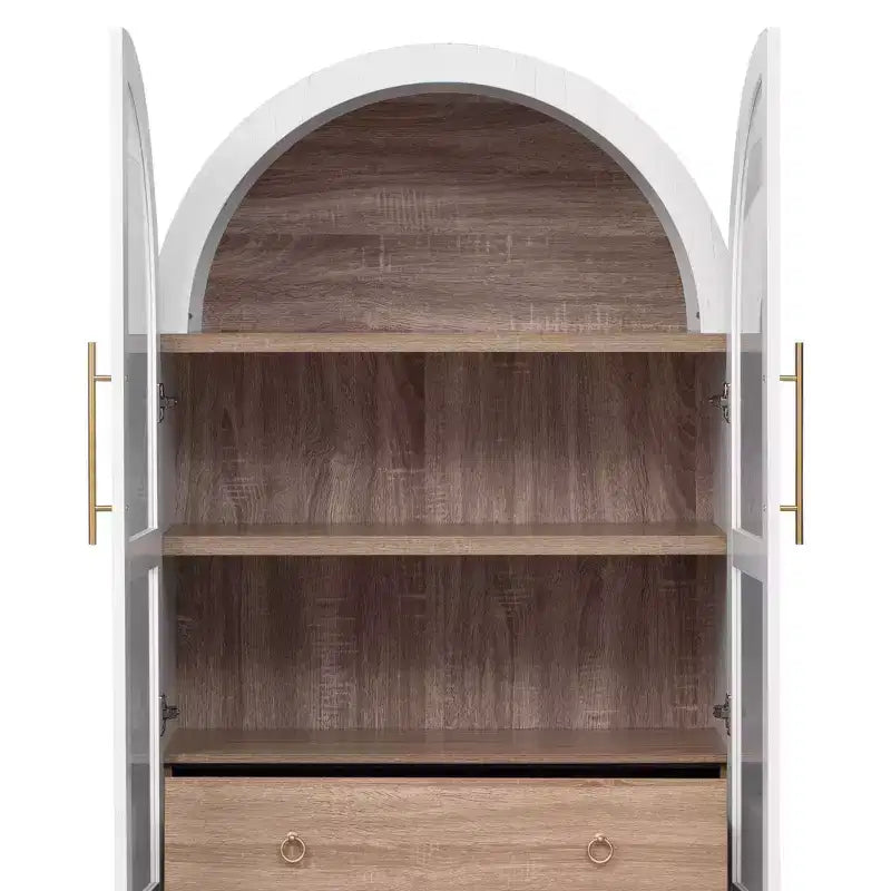 Okak 71 Wood Arched Kitchen Pantry Cabinet with 2 Drawers, Kitchen Storage Cabinets with Glass Door, Tall Cupboard for Kitchen/Dining Room