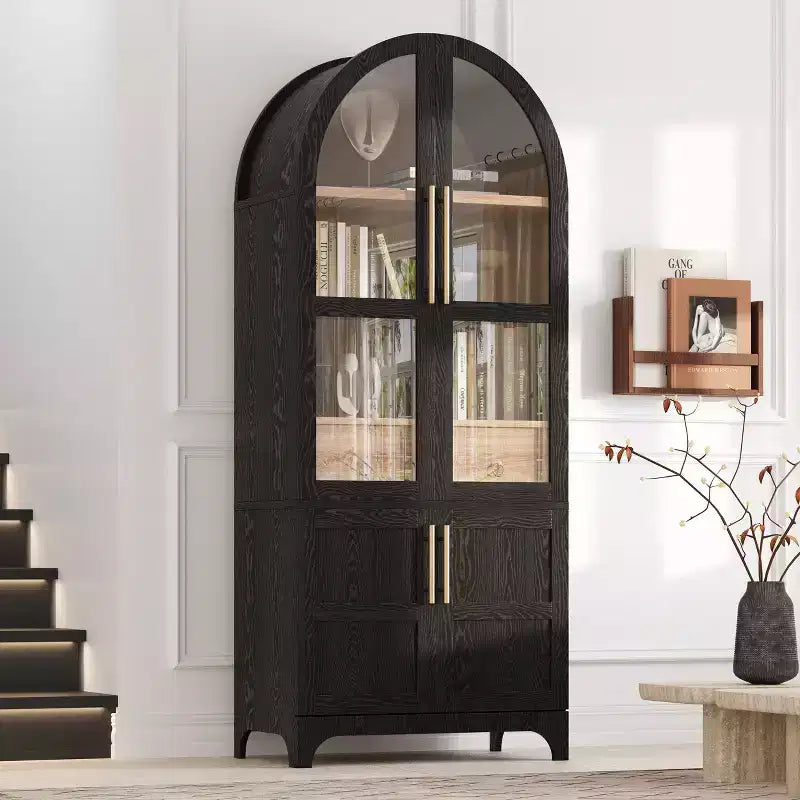 Okak 71 Wood Arched Kitchen Pantry Cabinet with 2 Drawers, Kitchen Storage Cabinets with Glass Door, Tall Cupboard for Kitchen/Dining Room