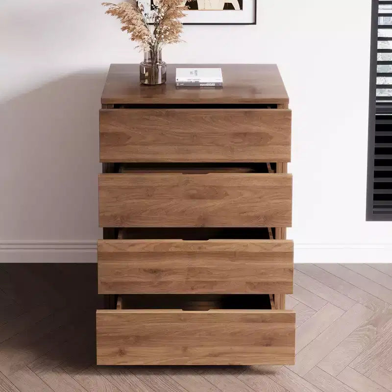 Gaoyangjiaju 32 Modern 4-Drawer Dresser - Vertical Storage Chest with Walnut Wood Finish - Minimalist Handle-less Design for Small Spaces
