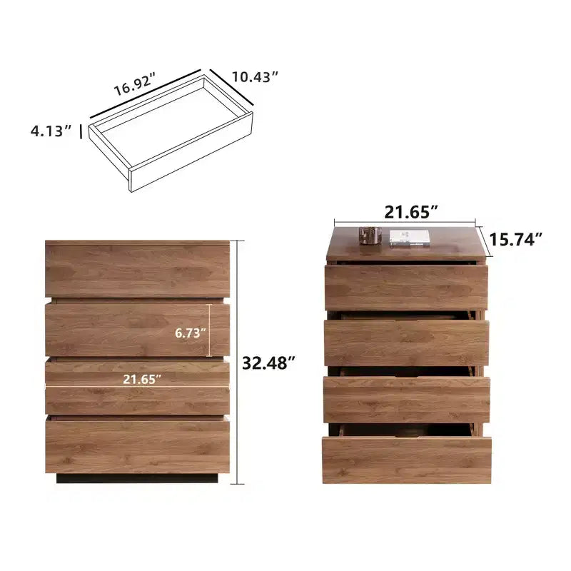 Gaoyangjiaju 32 Modern 4-Drawer Dresser - Vertical Storage Chest with Walnut Wood Finish - Minimalist Handle-less Design for Small Spaces