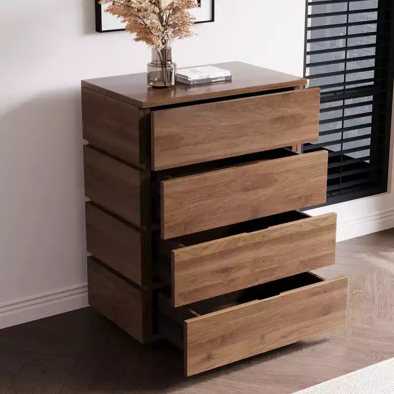 Gaoyangjiaju 32 Modern 4-Drawer Dresser - Vertical Storage Chest with Walnut Wood Finish - Minimalist Handle-less Design for Small Spaces