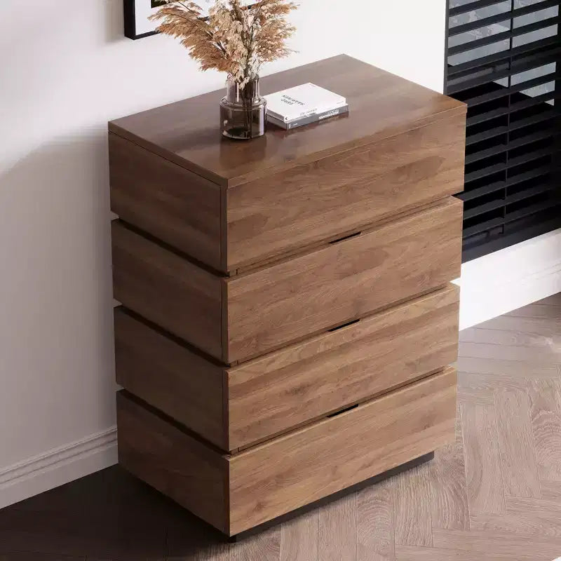 Gaoyangjiaju 32 Modern 4-Drawer Dresser - Vertical Storage Chest with Walnut Wood Finish - Minimalist Handle-less Design for Small Spaces
