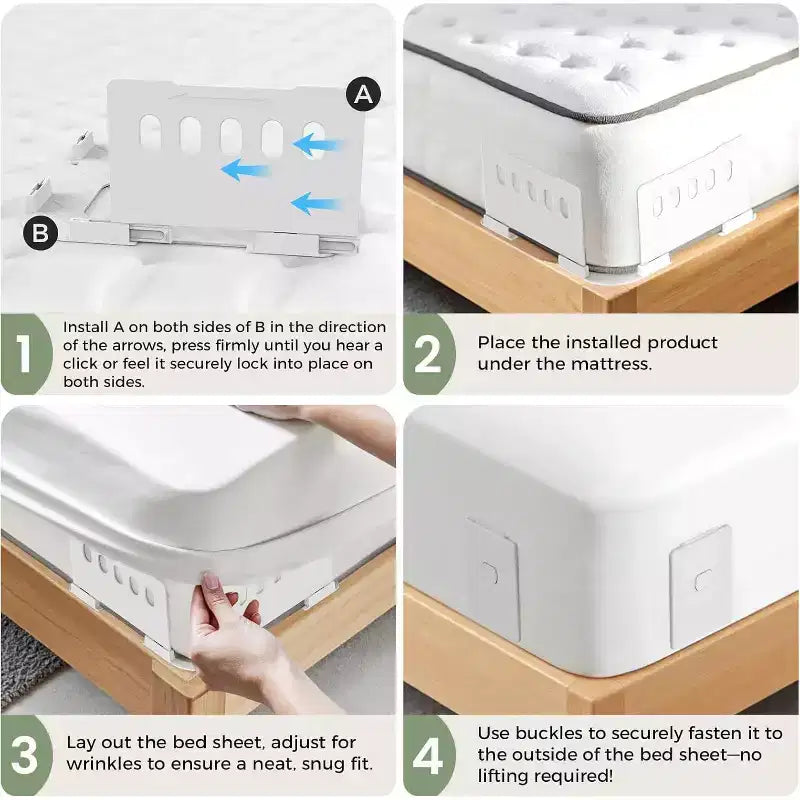 Faunna Bed Lock Sheet Holders, Upgrade Straps Keep Sheets Firm & Tight, Fitted Sheet Clips for Corners, Easy One-Time Installation, White