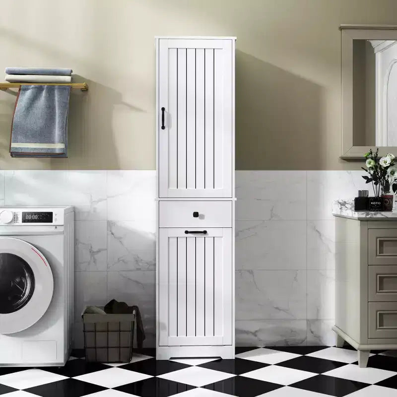 CLIHOME Bathroom Storage Cabinet Laundry Cabinet with 1 Storage Cabinet and 1 Drawer, White