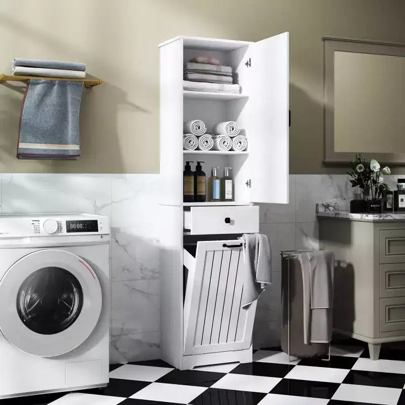 CLIHOME Bathroom Storage Cabinet Laundry Cabinet with 1 Storage Cabinet and 1 Drawer, White