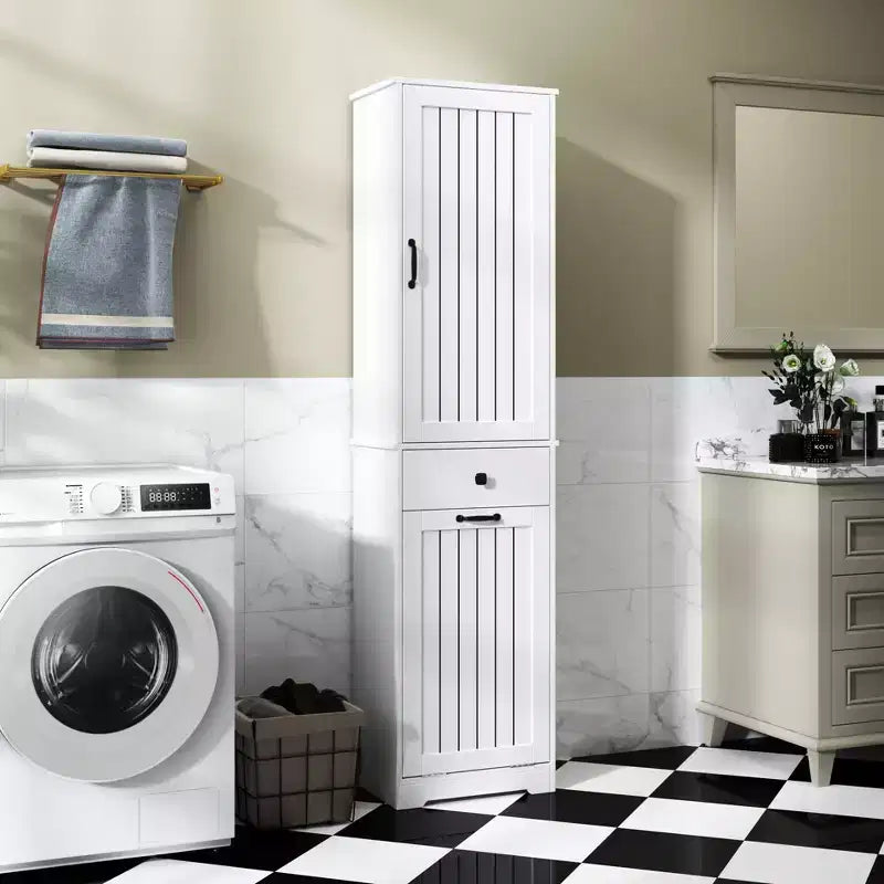 CLIHOME Bathroom Storage Cabinet Laundry Cabinet with 1 Storage Cabinet and 1 Drawer, White