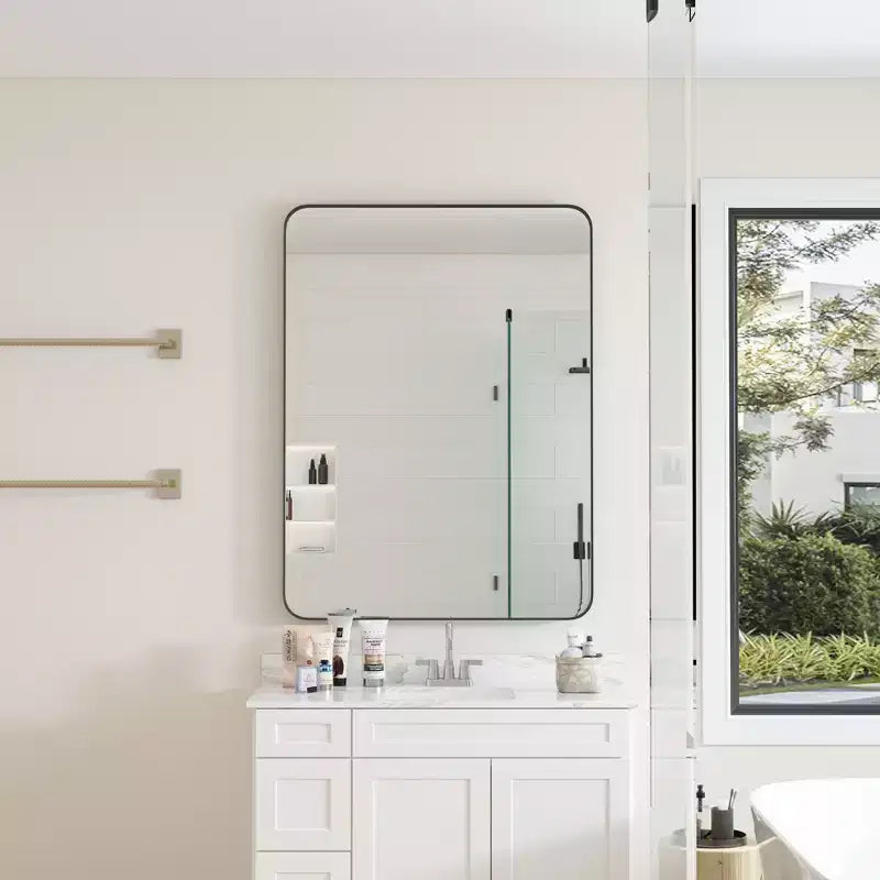 30x40 Inch Wall Mounted Black Rectangular Mirror Metal Framed Mirror