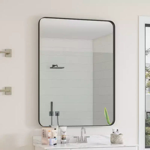 30x40 Inch Wall Mounted Black Rectangular Mirror Metal Framed Mirror