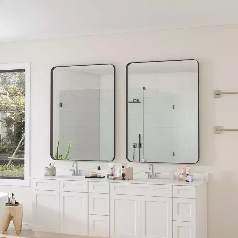 30x40 Inch Wall Mounted Black Rectangular Mirror Metal Framed Mirror