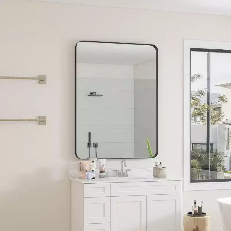 30x40 Inch Wall Mounted Black Rectangular Mirror Metal Framed Mirror
