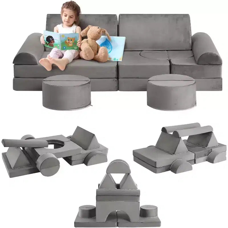 Acekool 15-Piece Modular Kids Play Sofa, Creative Floor Couch for Boys & Girls, Imagination Sofa for Playroom