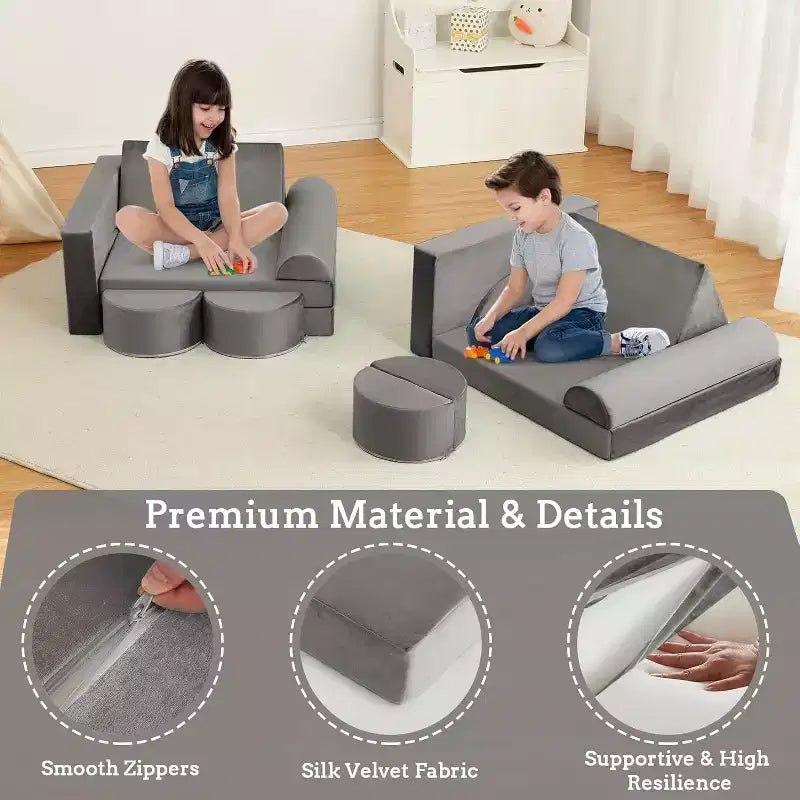 Acekool 15-Piece Modular Kids Play Sofa, Creative Floor Couch for Boys & Girls, Imagination Sofa for Playroom