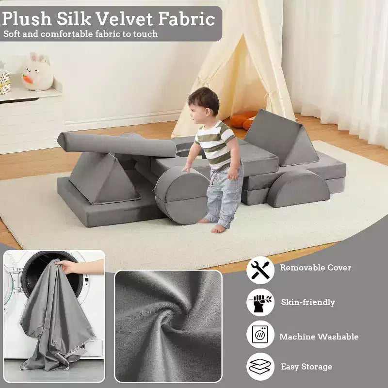 Acekool 15-Piece Modular Kids Play Sofa, Creative Floor Couch for Boys & Girls, Imagination Sofa for Playroom