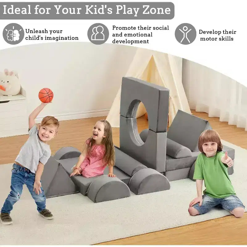 Acekool 15-Piece Modular Kids Play Sofa, Creative Floor Couch for Boys & Girls, Imagination Sofa for Playroom