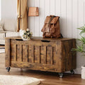 Storage Chest, Wooden Storage Bench with 4 Wheels, 39.4 Storage Trunk with 2 Safety Hinges, Supports 350 Lbs,Round Corner,U-Shape Cutout,for Entryway