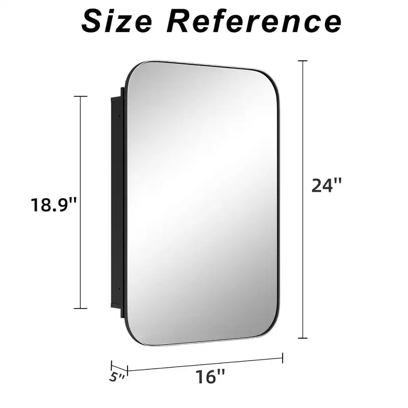 PexFix 24 x 16 Bathroom Cabinet with Mirror Stainless Steel Frame and 2 Adjustable Shelves Wall Medicine Cabinets Mirrors Rectangle Recessed Black