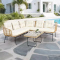 Outdoor Wicker Sofa Conversation Set - 4-Piece L-Shaped Sectional w/ Detachable Lounger & Glass Table, 500lb Capacity