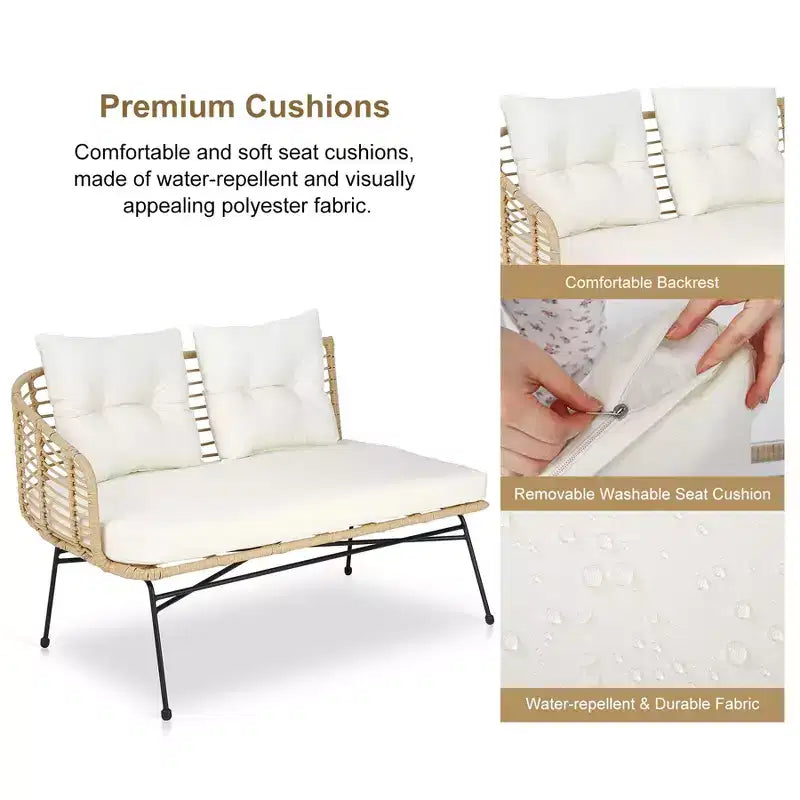 Outdoor Wicker Sofa Conversation Set - 4-Piece L-Shaped Sectional w/ Detachable Lounger & Glass Table, 500lb Capacity
