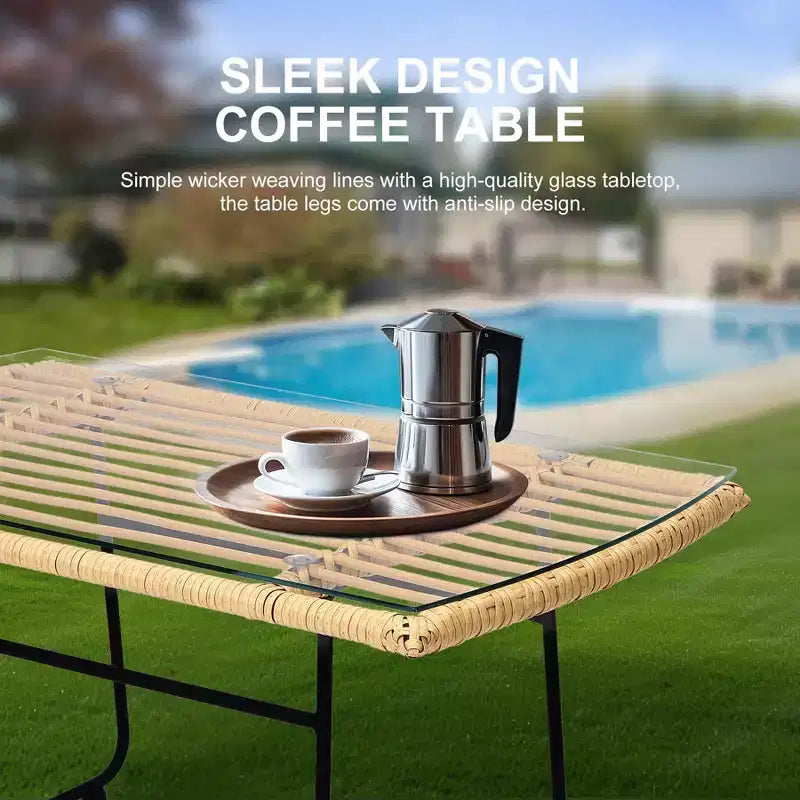 Outdoor Wicker Sofa Conversation Set - 4-Piece L-Shaped Sectional w/ Detachable Lounger & Glass Table, 500lb Capacity