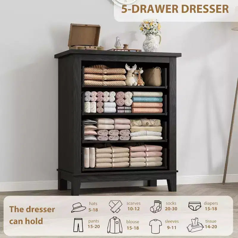 34-in Tall Vertical Drawer Dresser  Chic Concave Drawer Design, Large Storage, Modern Freestanding Closet Chest for Bedroom or Living Room