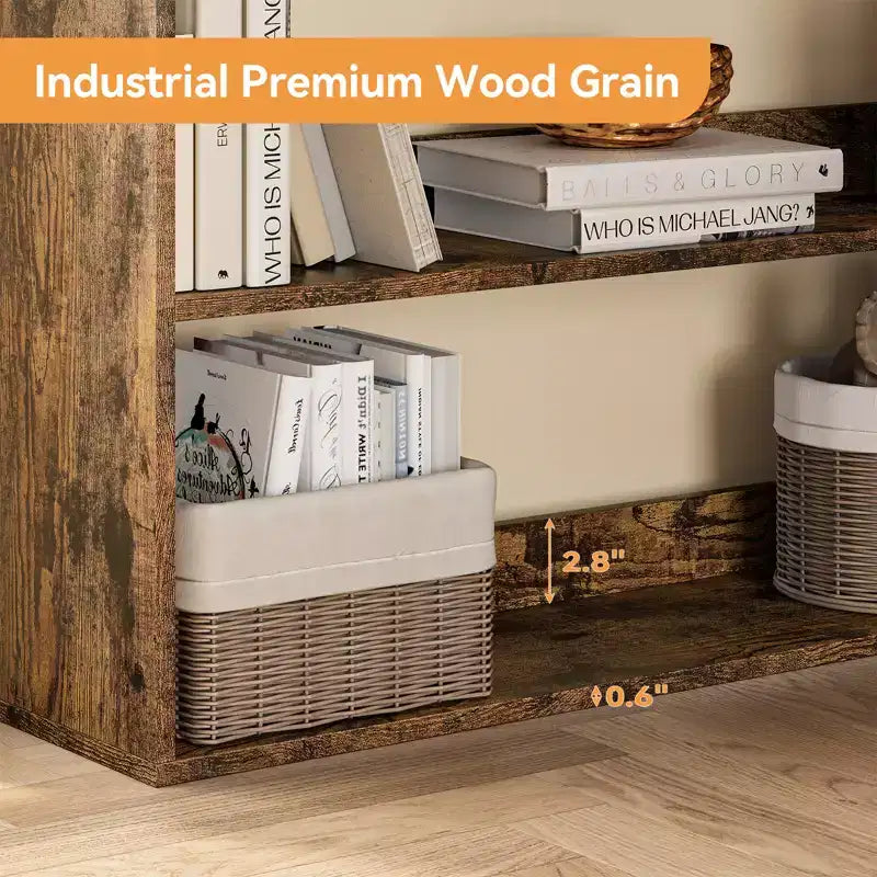 71 Tall Farmhouse 6-Tier L-Shaped Corner Bookshelf, Wooden Modern Bookcase with Open Storage for Living Room & Office