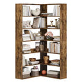 71 Tall Farmhouse 6-Tier L-Shaped Corner Bookshelf, Wooden Modern Bookcase with Open Storage for Living Room & Office