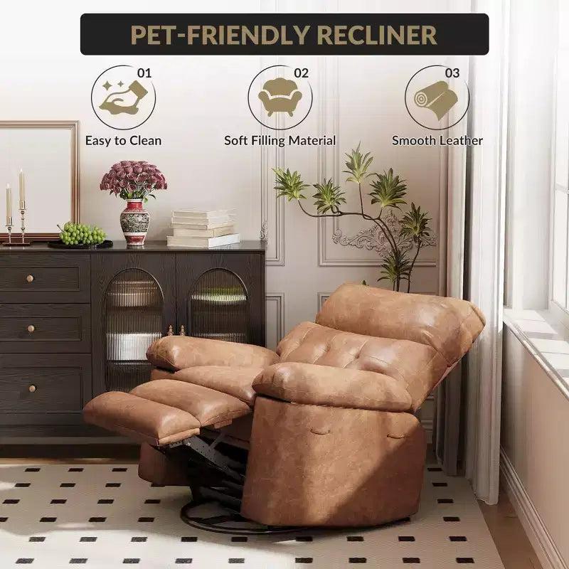Oversized Recliner Chair,Manual Recliner Chair with 1.5X Sponge Filling and Side Pocket,Easy Recline System,Faux Leather Adult Reclining Sofa Chair