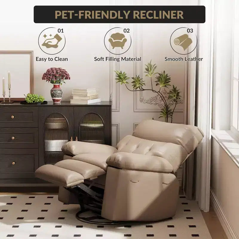 Oversized Recliner Chair,Manual Recliner Chair with 1.5X Sponge Filling and Side Pocket,Easy Recline System,Faux Leather Adult Reclining Sofa Chair