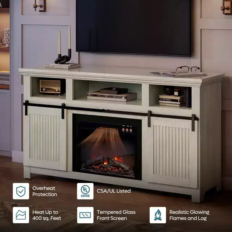 Bestier 61 Fireplace TV Stand for TVs up to 65, LED Media TV Console Entertainment Center with 23 Fireplace Heater & Cabinet With Sliding Door