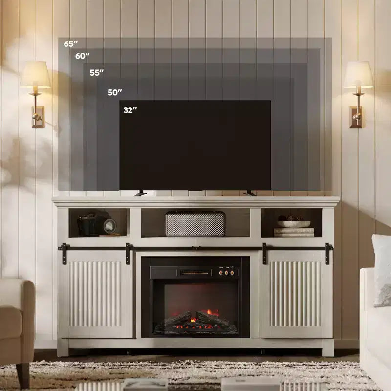 Bestier 61 Fireplace TV Stand for TVs up to 65, LED Media TV Console Entertainment Center with 23 Fireplace Heater & Cabinet With Sliding Door