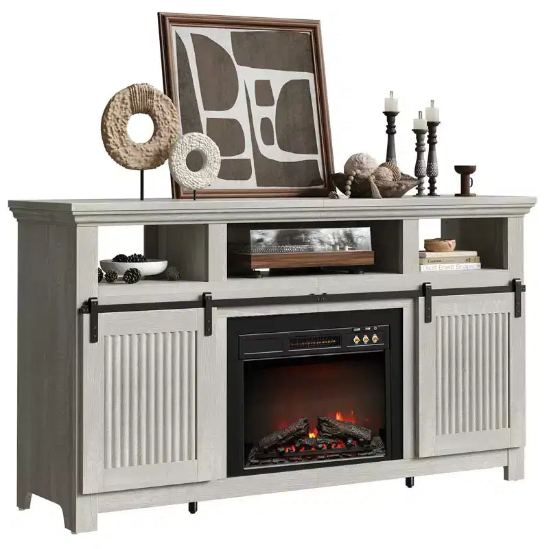 Bestier 61 Fireplace TV Stand for TVs up to 65, LED Media TV Console Entertainment Center with 23 Fireplace Heater & Cabinet With Sliding Door