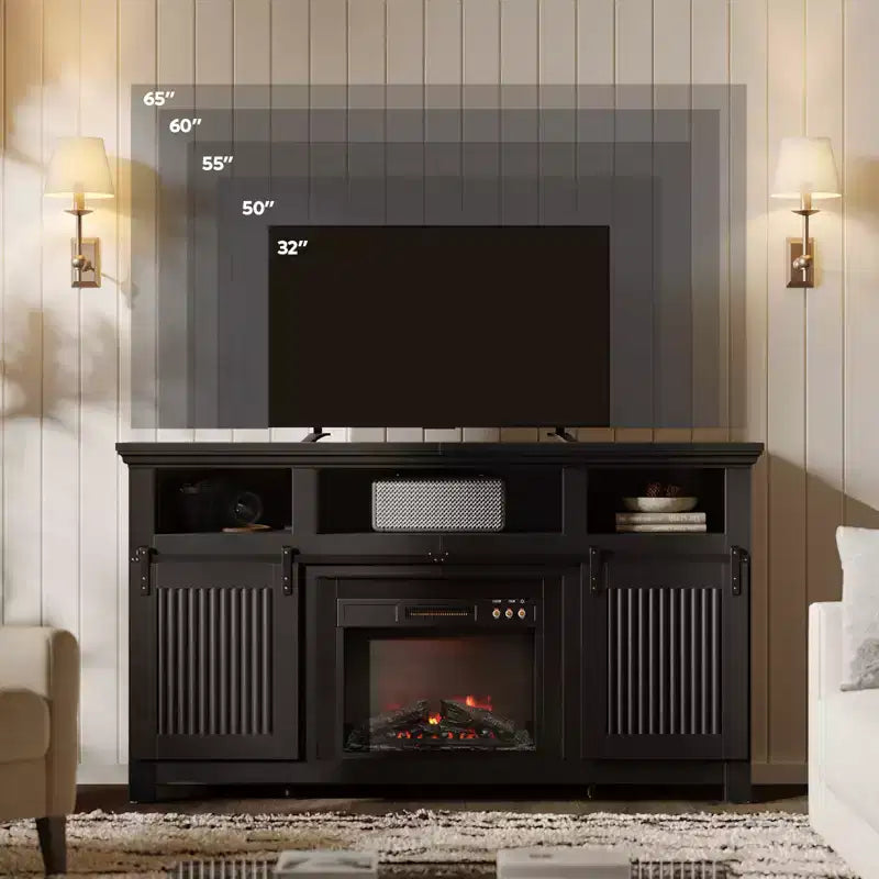 Bestier 61 Fireplace TV Stand for TVs up to 65, LED Media TV Console Entertainment Center with 23 Fireplace Heater & Cabinet With Sliding Door