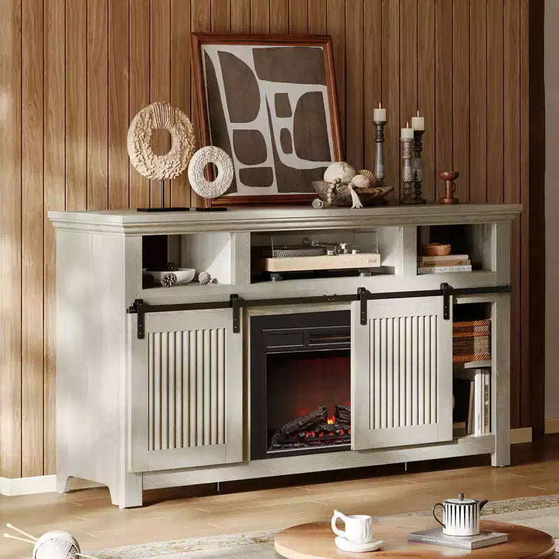 Bestier 61 Fireplace TV Stand for TVs up to 65, LED Media TV Console Entertainment Center with 23 Fireplace Heater & Cabinet With Sliding Door