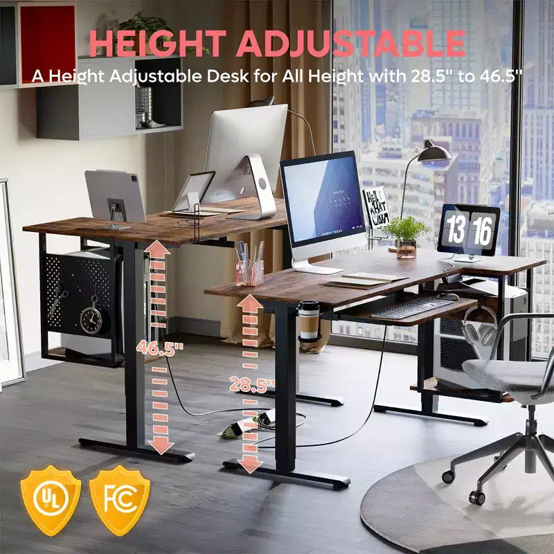 Bestier 57 Standing Computer Desk, Height Adjustable Desk with Keyboard Tray & Host Shelf for Home Office, L-Shaped Gaming Desk with Pegboard