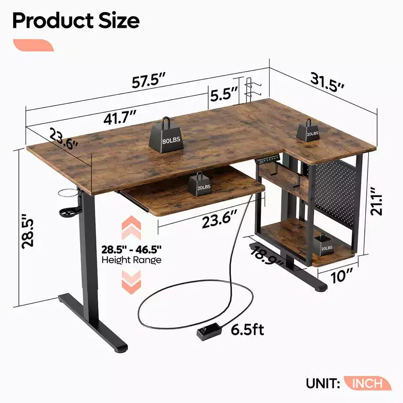 Bestier 57 Standing Computer Desk, Height Adjustable Desk with Keyboard Tray & Host Shelf for Home Office, L-Shaped Gaming Desk with Pegboard