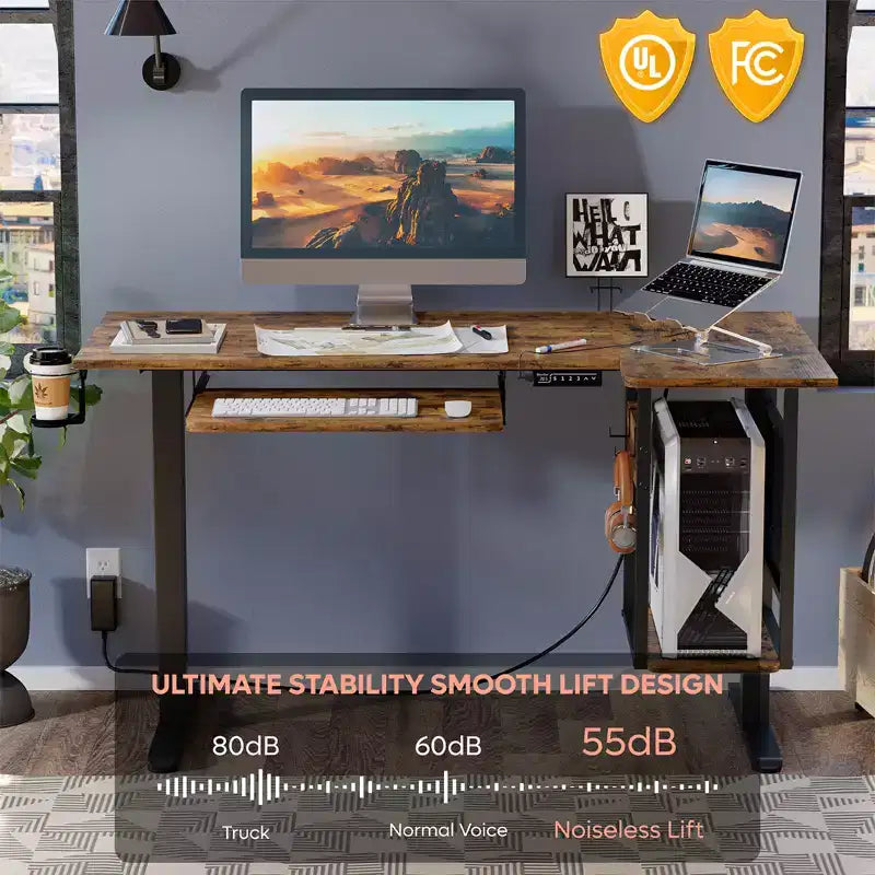 Bestier 57 Standing Computer Desk, Height Adjustable Desk with Keyboard Tray & Host Shelf for Home Office, L-Shaped Gaming Desk with Pegboard