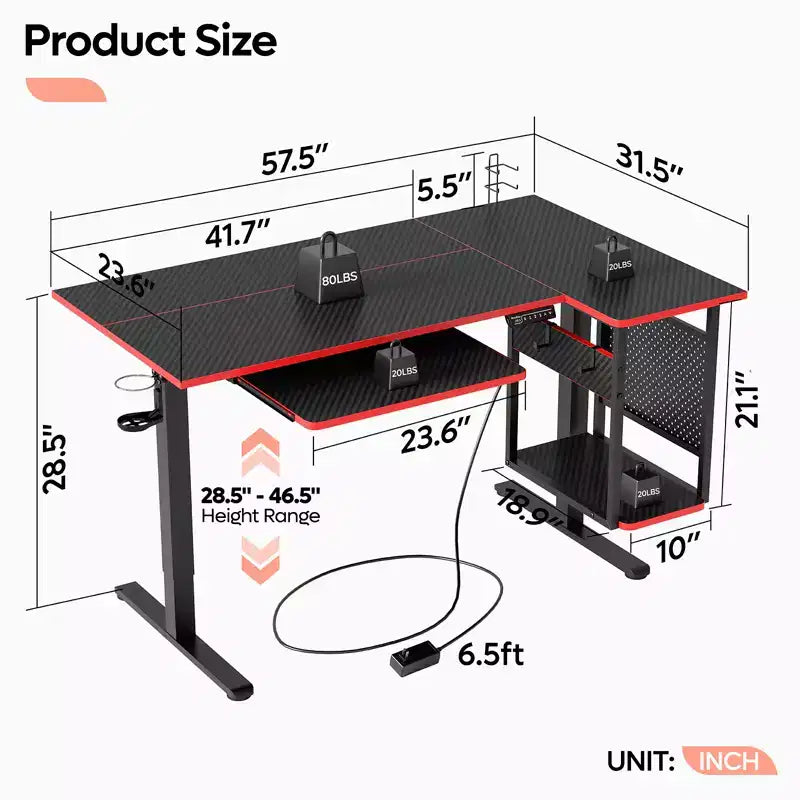 Bestier 57 Standing Computer Desk, Height Adjustable Desk with Keyboard Tray & Host Shelf for Home Office, L-Shaped Gaming Desk with Pegboard