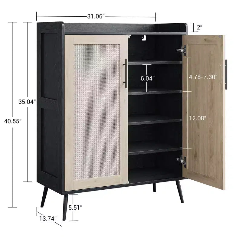 Rattan Shoe Cabinet, 5-Tier Shoe Storage Organizer Cabinet with Adjustable Shelf for Entryway, Freestanding Shoe Rack for Living Room, Entryway