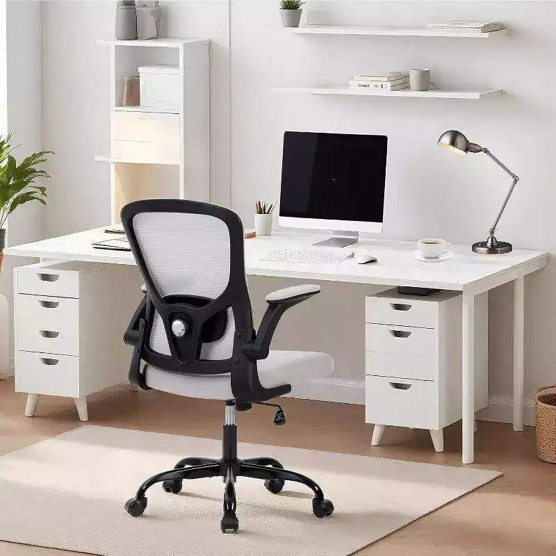 Premium Ergonomic High-Grey Mesh Office Chair - Adjustable Height, Flip-Up Armrests & Lumbar Support - Comfy Swivel Seat for Home, Gaming & Work