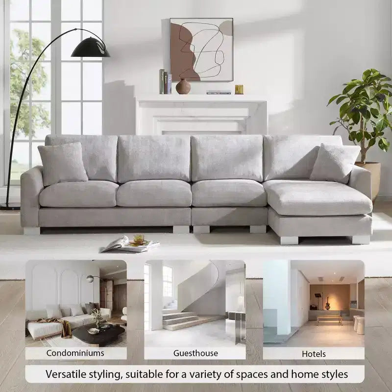 4 Seat Modular Convertible Sectional Sofa Set, Upholstered Sleeper Corner Couch, Deep-Seat Loveseat with Ottoman for Living Room, Office, Apartment