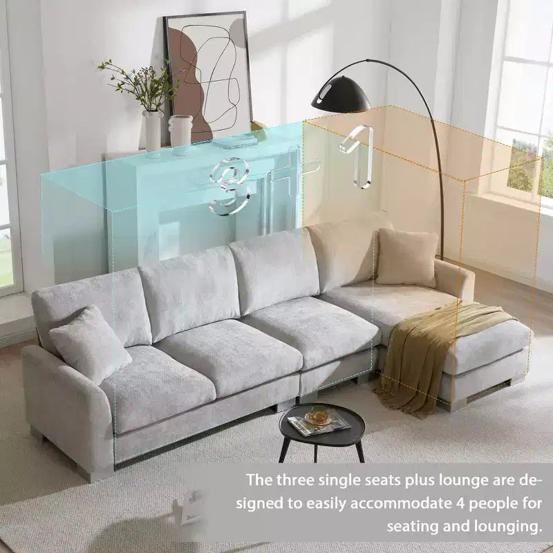 4 Seat Modular Convertible Sectional Sofa Set, Upholstered Sleeper Corner Couch, Deep-Seat Loveseat with Ottoman for Living Room, Office, Apartment