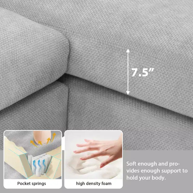 4 Seat Modular Convertible Sectional Sofa Set, Upholstered Sleeper Corner Couch, Deep-Seat Loveseat with Ottoman for Living Room, Office, Apartment
