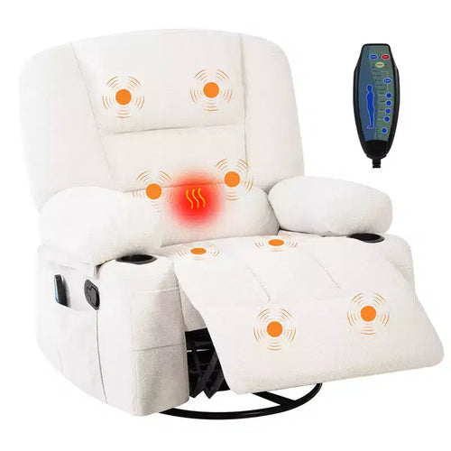360 Swivel Recliner Chairs with Vibration Massage & Heating, Upholstered Reclining Chair with Storage Armrest
