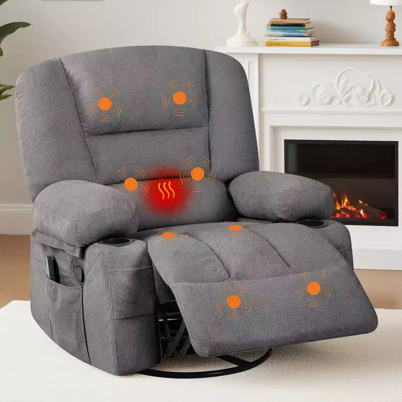 360 Swivel Recliner Chairs with Vibration Massage & Heating, Upholstered Reclining Chair with Storage Armrest