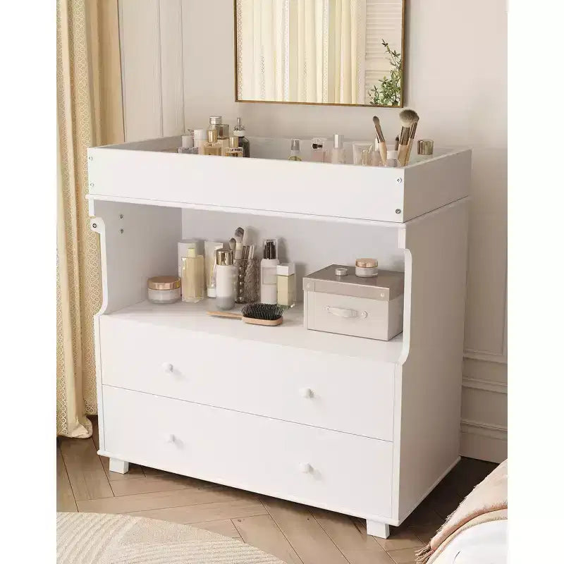 Baby Changing Table Dresser,Modern Wooden Diaper Changing Station with 2 Drawers,Multi-Functional Infant Diaper Station for Nursery Room, Bedroom
